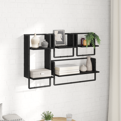 Wall Shelf Set 4 pcs Black Oak 65 x 25 x 30 cm Engineered Wood