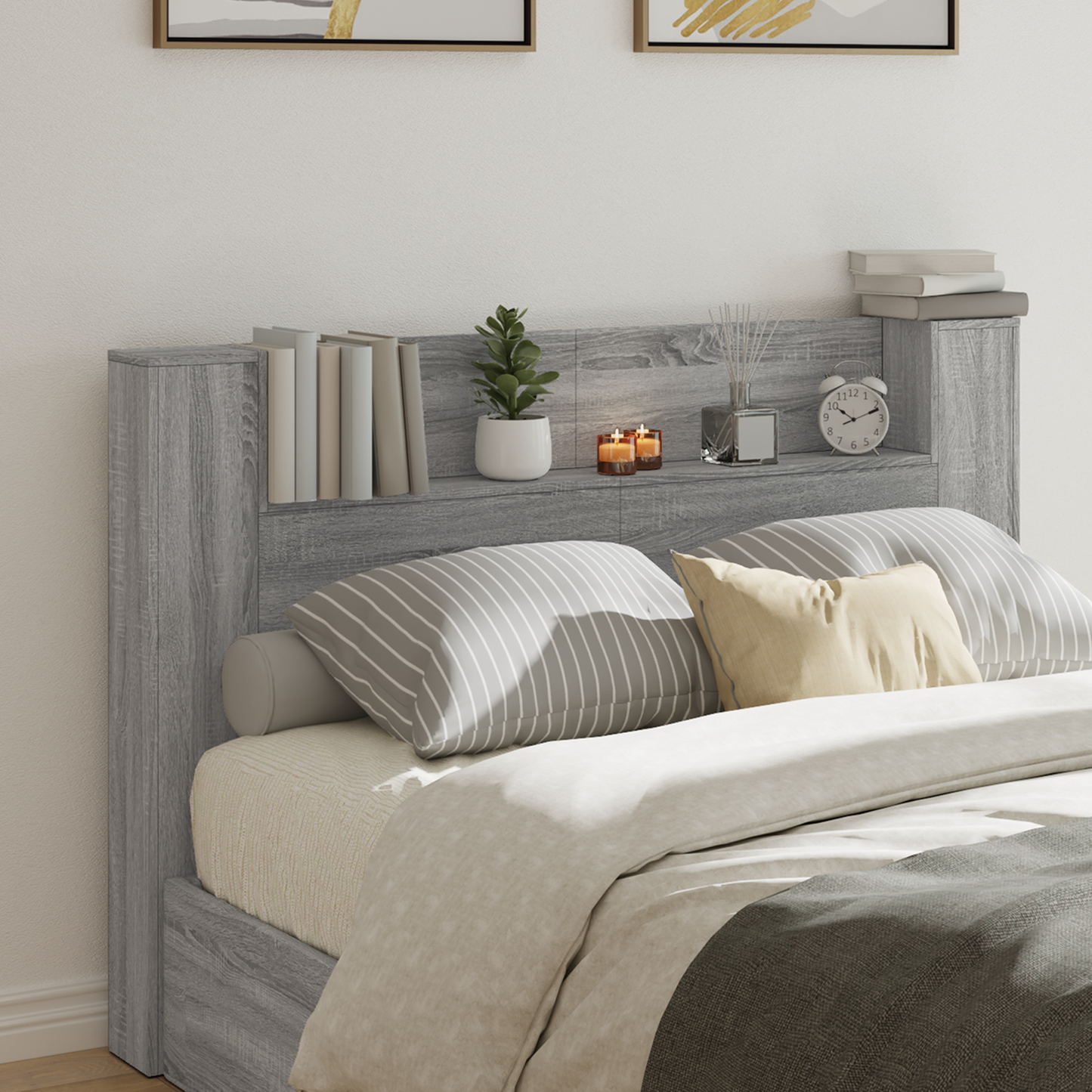 Headboard Cabinet with LED Grey Sonoma 160 x 16.5 x 103.5 cm