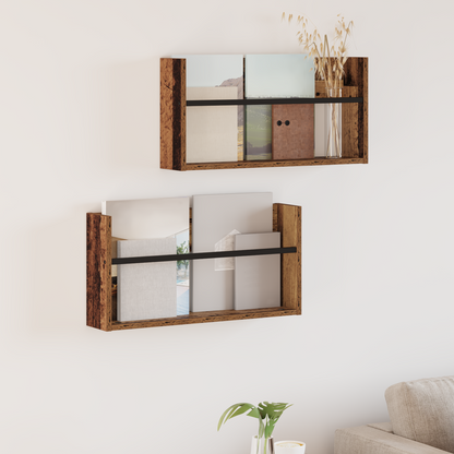 Magazine Rack 2 pcs Old Wood 60 x 12 x 30 cm Engineered Wood