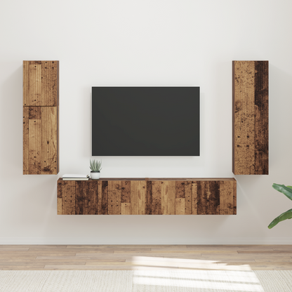 TV Cabinet Set Wall-mounted 4 pcs Old Wood Engineered Wood