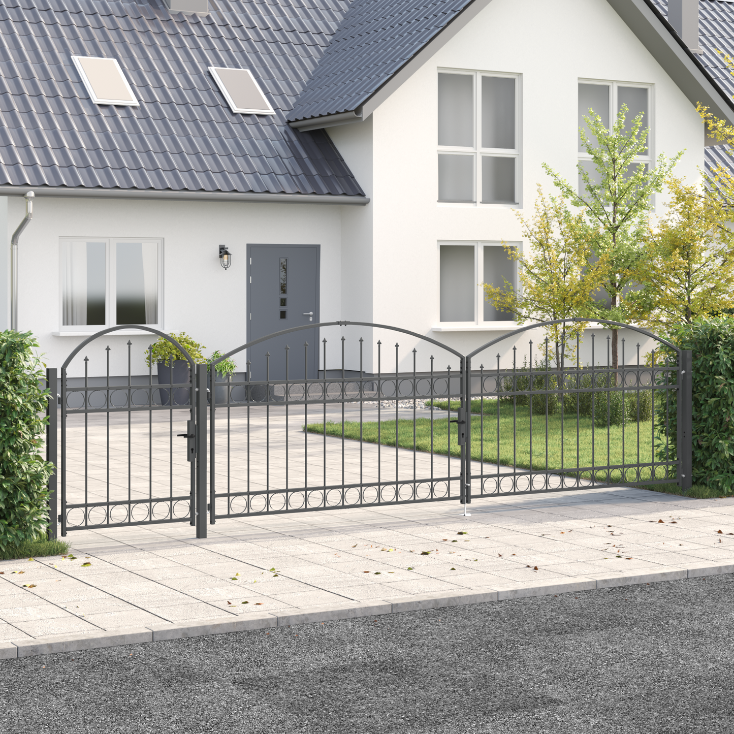 Garden Fence Gate with Arched Top Assen Grey 500 x 75 cm Steel