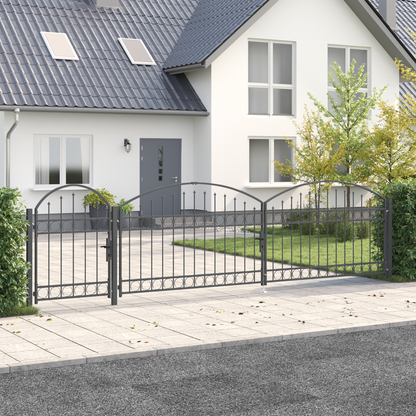 Garden Fence Gate with Arched Top Assen Grey 500 x 75 cm Steel