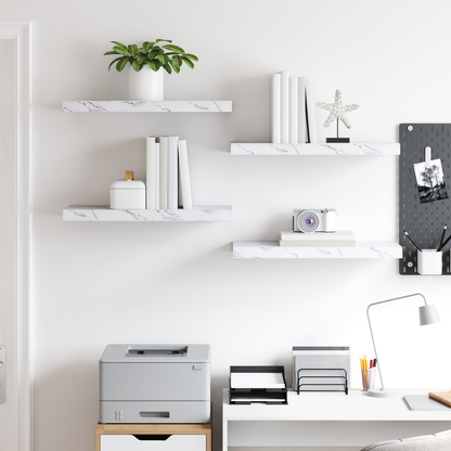 Wall Shelf 4 pcs White Marble 60 x 23 x 4 cm Engineered Wood