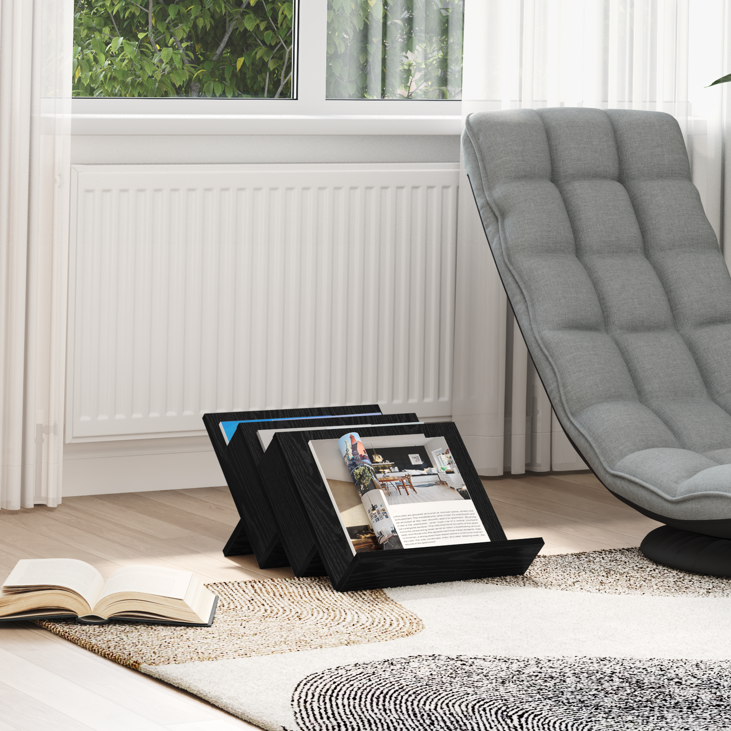 Magazine Rack Black Oak 53 x 40 x 28.5 cm Engineered Wood