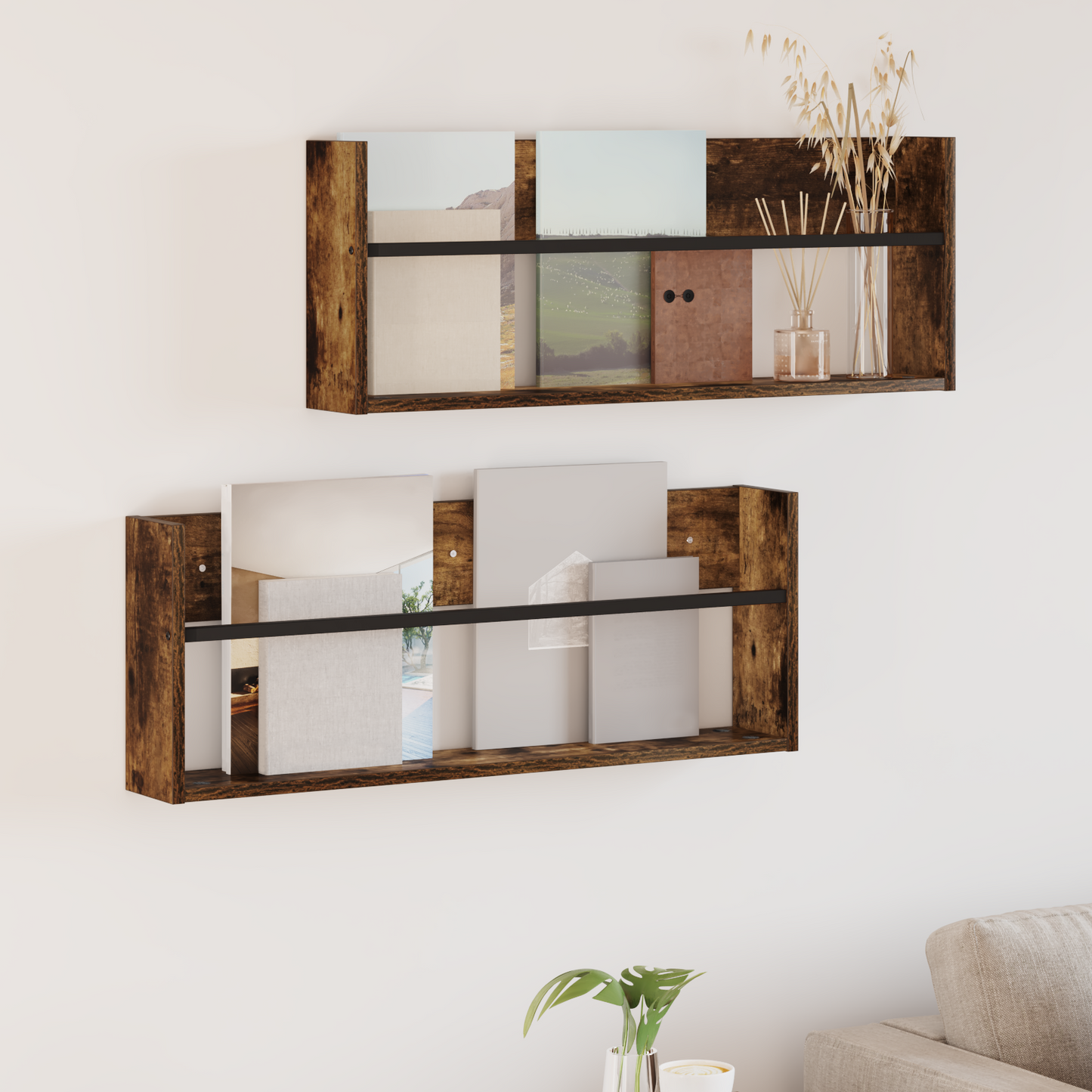 Magazine Rack 2 pcs Smoked Oak 80 x 12 x 30 cm Engineered Wood