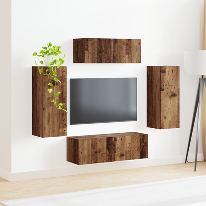 TV Cabinet Set 4 pcs Old Wood Engineered Wood