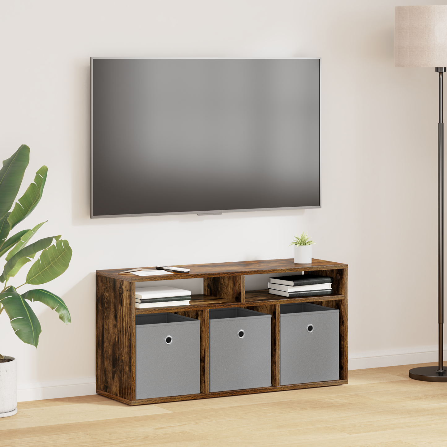 Lowboard with Drawer Smoked Oak 87 x 27.5 x 43 cm
