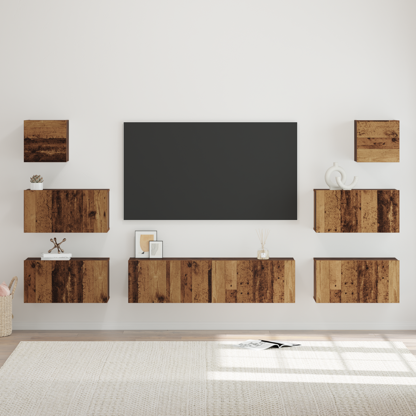 TV Cabinet Set Wall-mounted 8 pcs Old Wood Engineered Wood