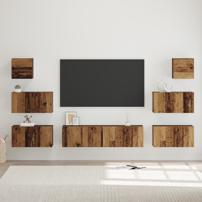 TV Cabinet Set Wall-mounted 8 pcs Old Wood Engineered Wood