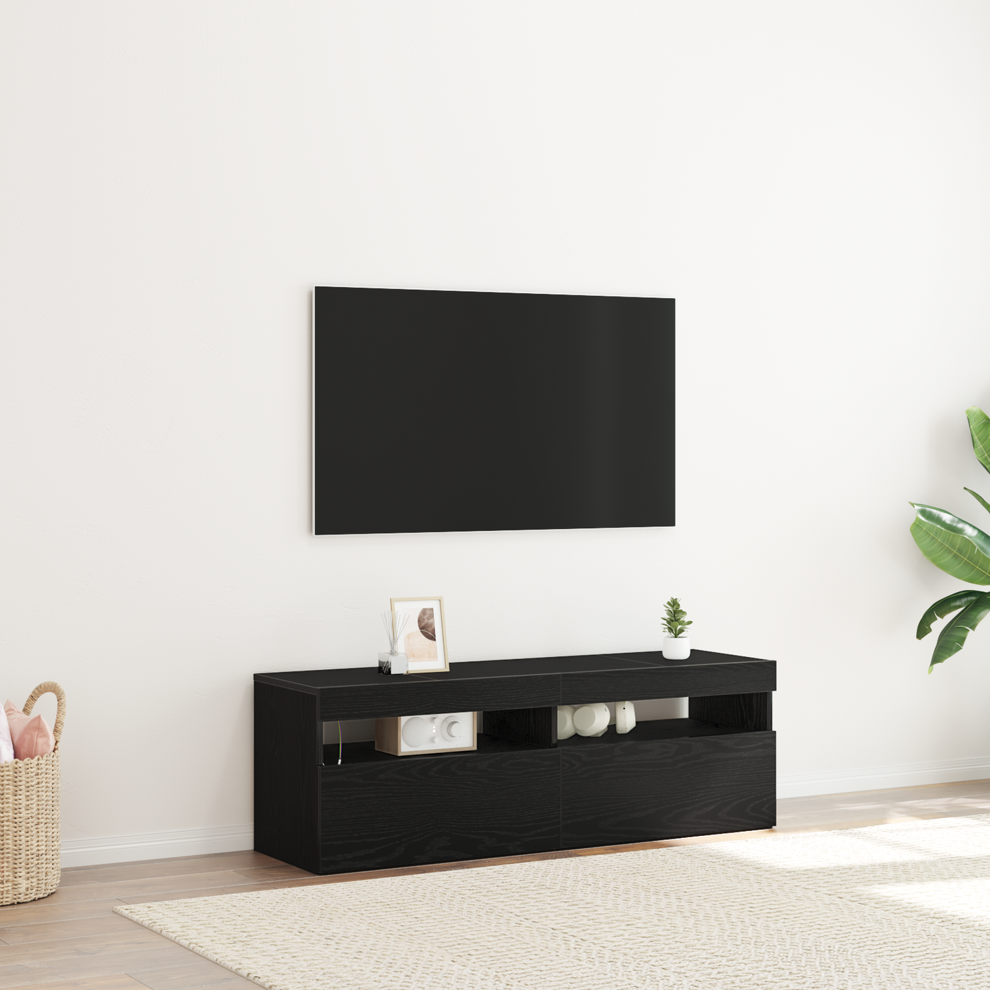 TV Cabinet with LED Black Oak 120 x 35 x 40 cm Engineered Wood