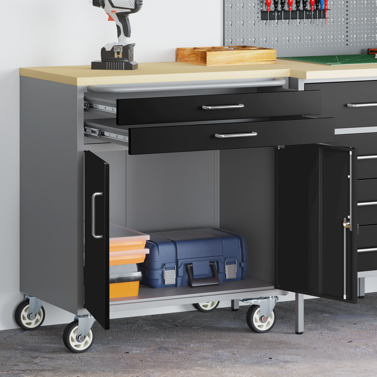 Trolley Rolling Workbench Black and Grey 75 x 45 x 85 cm