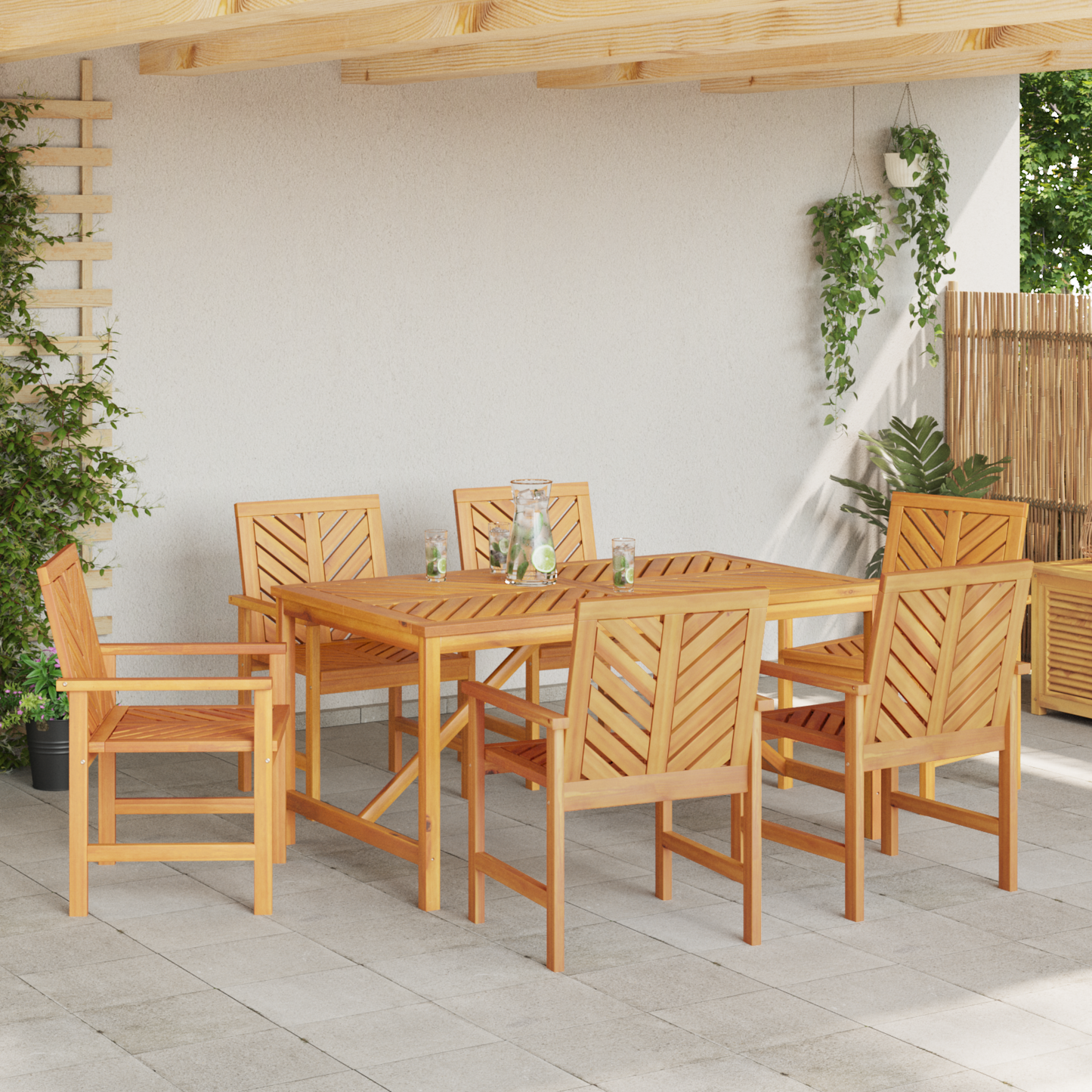 Dining Chair 6 pcs Natural Solid Acacia Wood