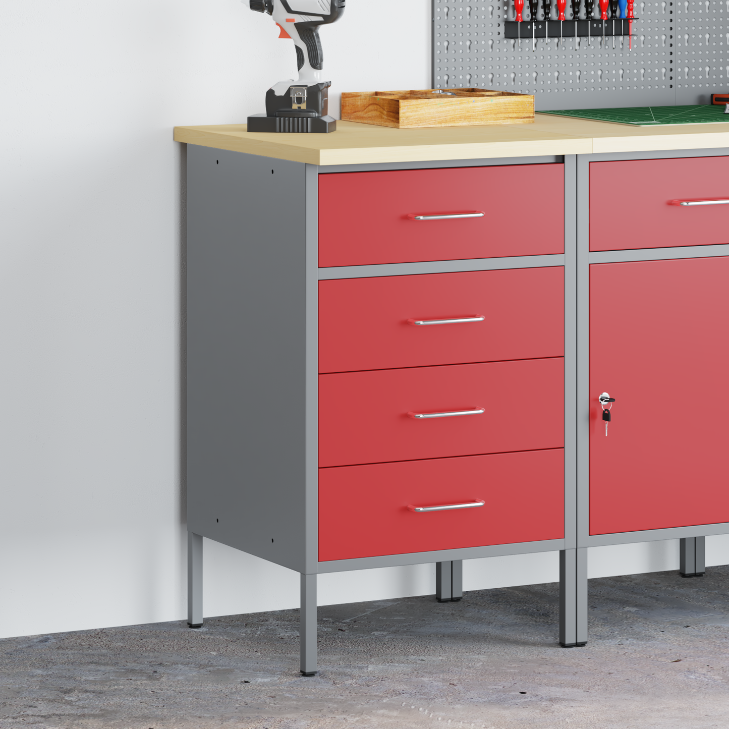 Work Bench with Drawer Red and Grey 50 x 55 x 85 cm