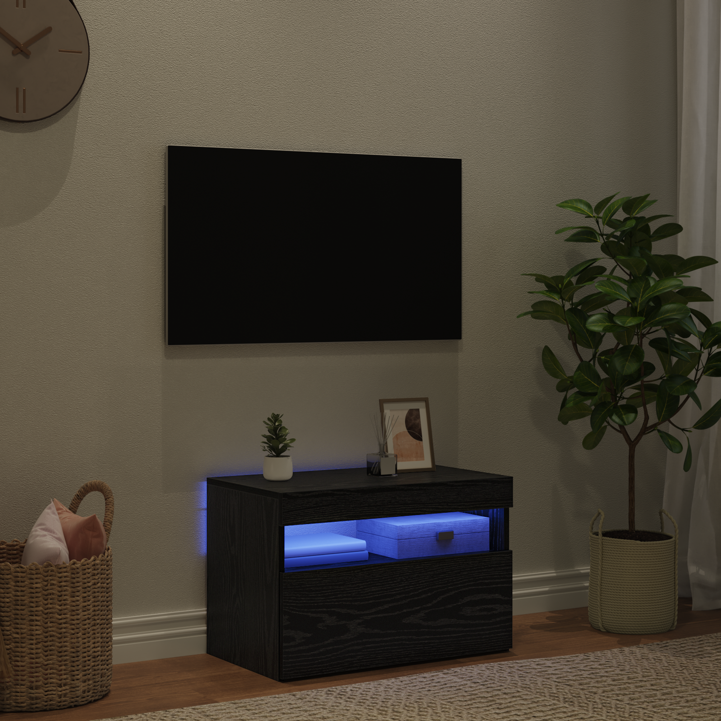 TV Cabinet with LED Black Oak 60 x 35 x 40 cm Engineered Wood