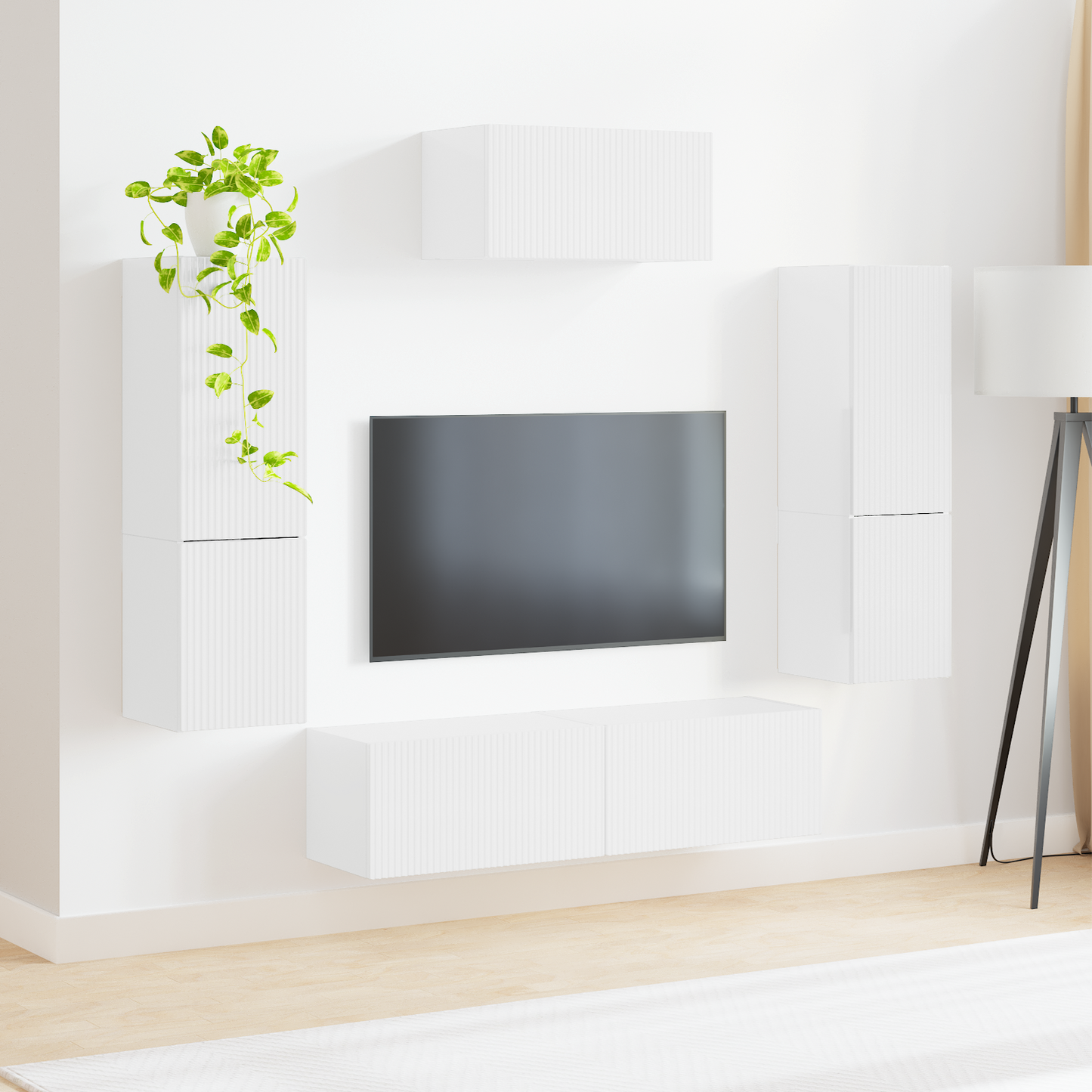 TV Cabinet Set 4 pcs High Gloss White Engineered Wood