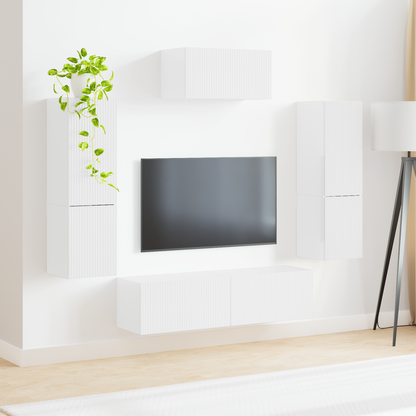 TV Cabinet Set 4 pcs High Gloss White Engineered Wood