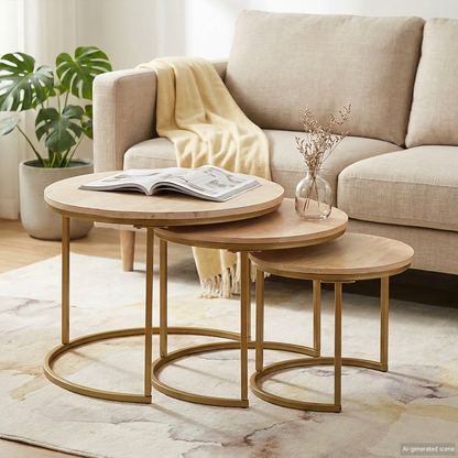 Nesting Coffee Tables 3 pcs Brown Solid Mango Wood and Steel