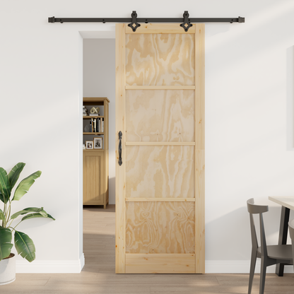 Sliding Door Natural and Black 83 x 232 cm Solid Pine Wood
