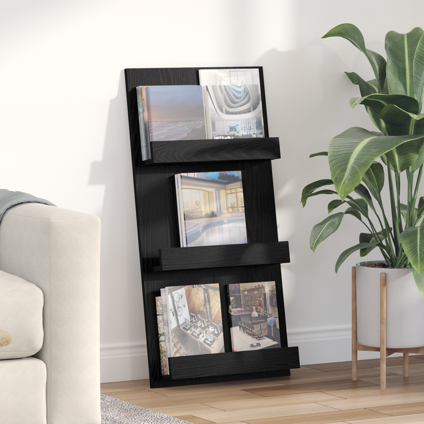 Magazine Rack Black Oak 51 x 11 x 102 cm Engineered Wood