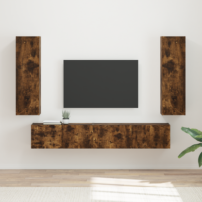 TV Cabinet Set Wall-mounted 3 pcs Smoked Oak Engineered Wood