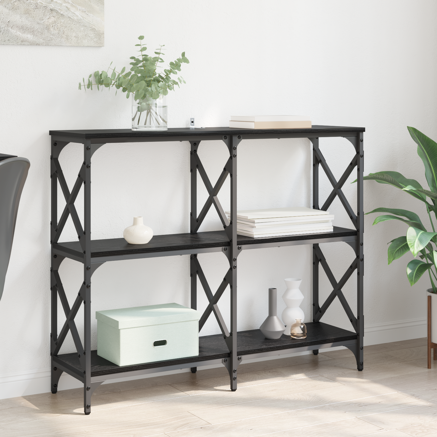 Console Table Black Oak 100 x 28 x 80.5 cm Engineered Wood