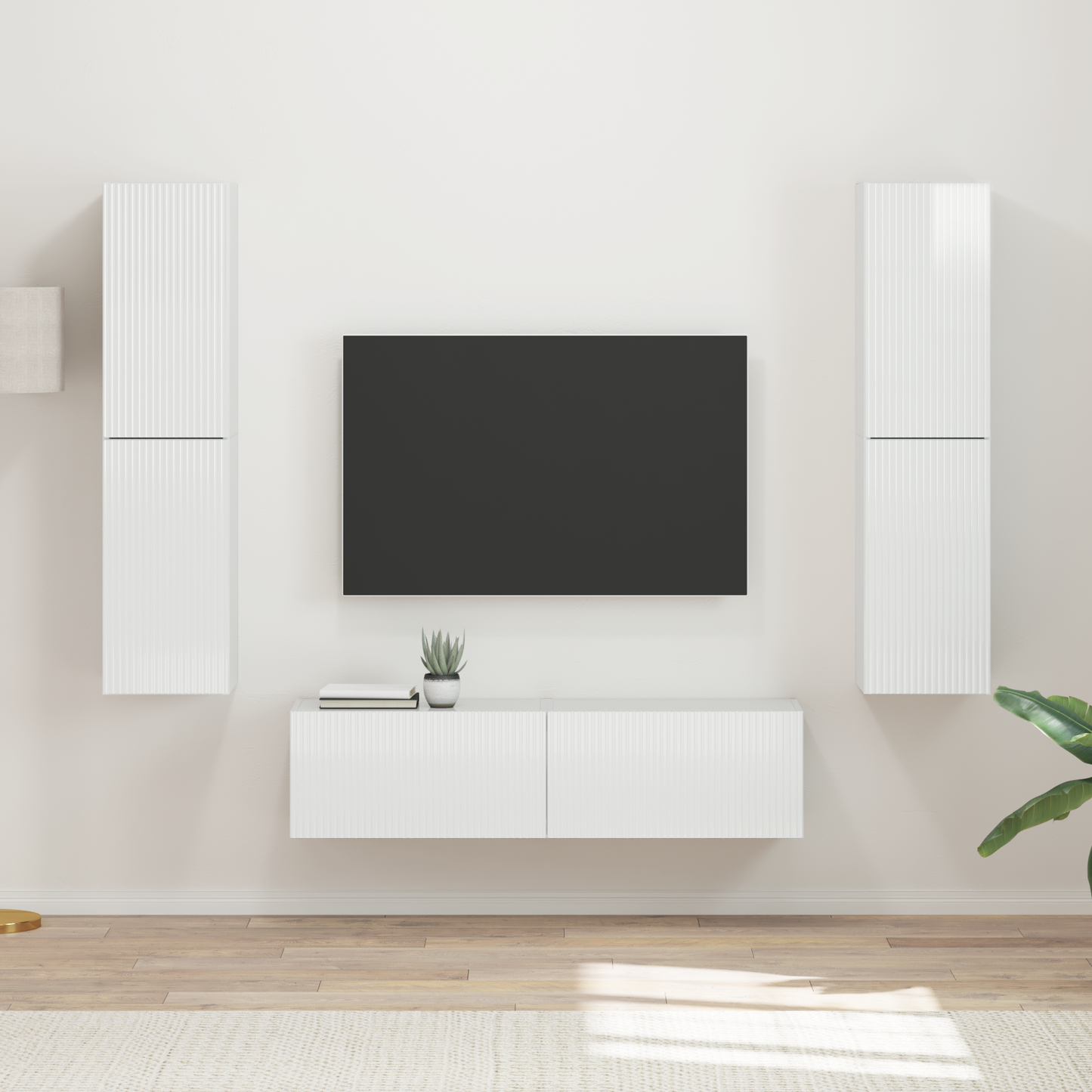 TV Cabinet Set 6 pcs High Gloss White Engineered Wood