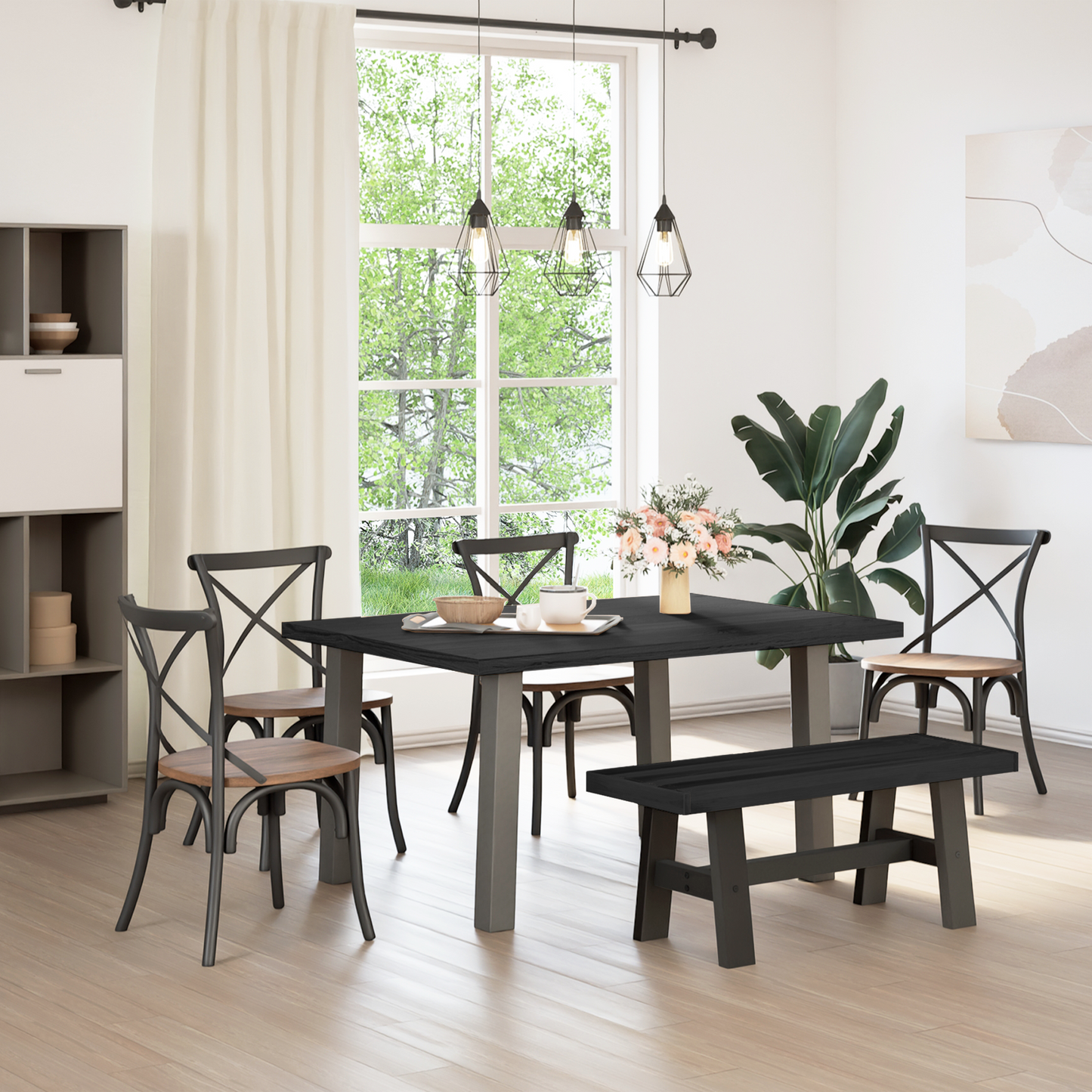 Dining Bench NOAIN 120 x 41 x 45 cm Solid Pine Wood Black