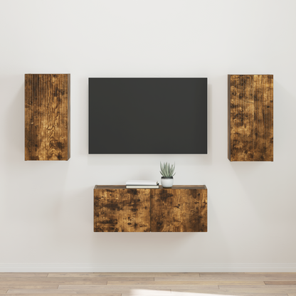 TV Cabinet Set Wall-mounted 2 pcs Smoked Oak Engineered Wood