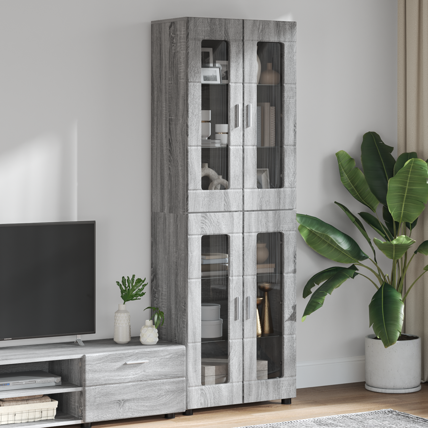 Highboard FLORIN Grey Sonoma 60 x 35 x 182 cm Engineered Wood