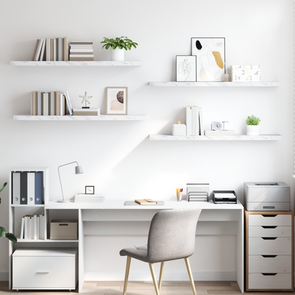 Wall Shelf 4 pcs White Marble 120 x 23.5 x 4 cm Engineered Wood