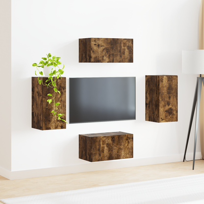 TV Cabinet Set 4 pcs Smoked Oak Engineered Wood