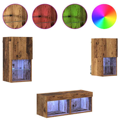 TV Wall Cabinets Wall-mounted 4 pcs Old Wood Engineered Wood