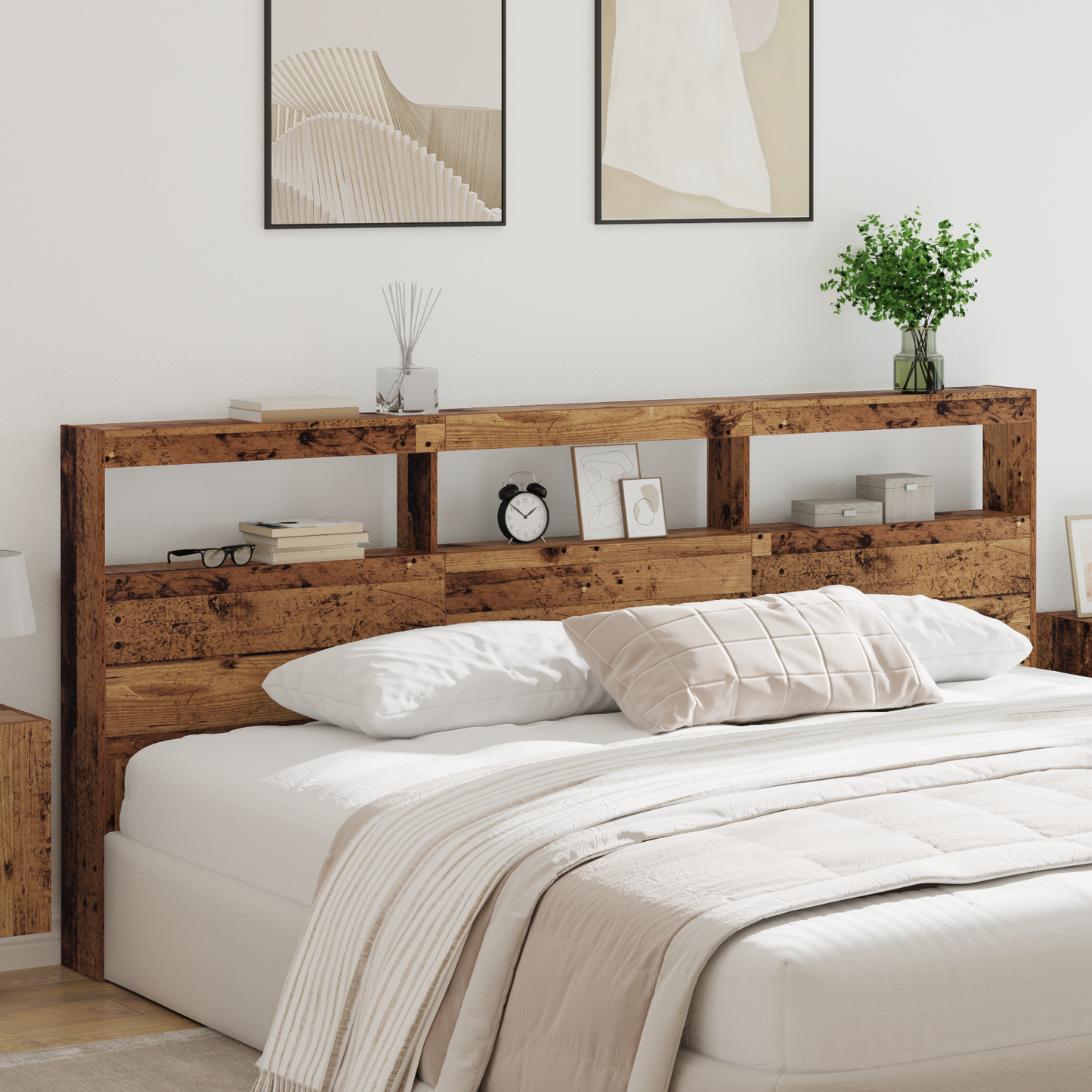 Headboard with Shelf Old Wood 220 x 17 x 102 cm Engineered Wood