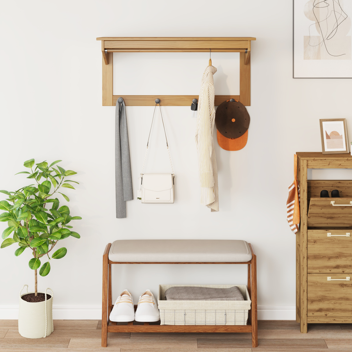 Coat Rack HILL Honey Brown 90 x 35 x 41.5 cm Solid Pine Wood