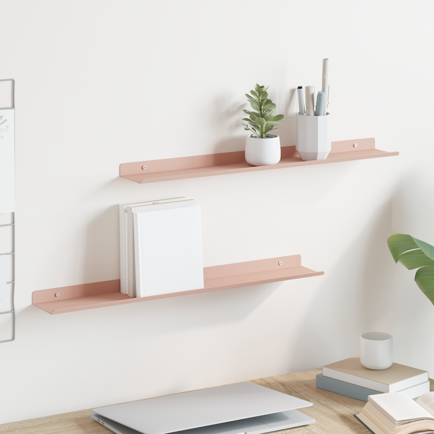 Floating Shelf Wall-mounted 2 pcs Pink 60 x 8.5 x 2.5 cm Steel