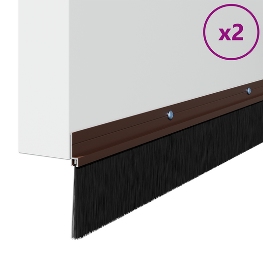 Screw-on Door Brush Seals 2 pcs Brown 100 cm Aluminium Alloy