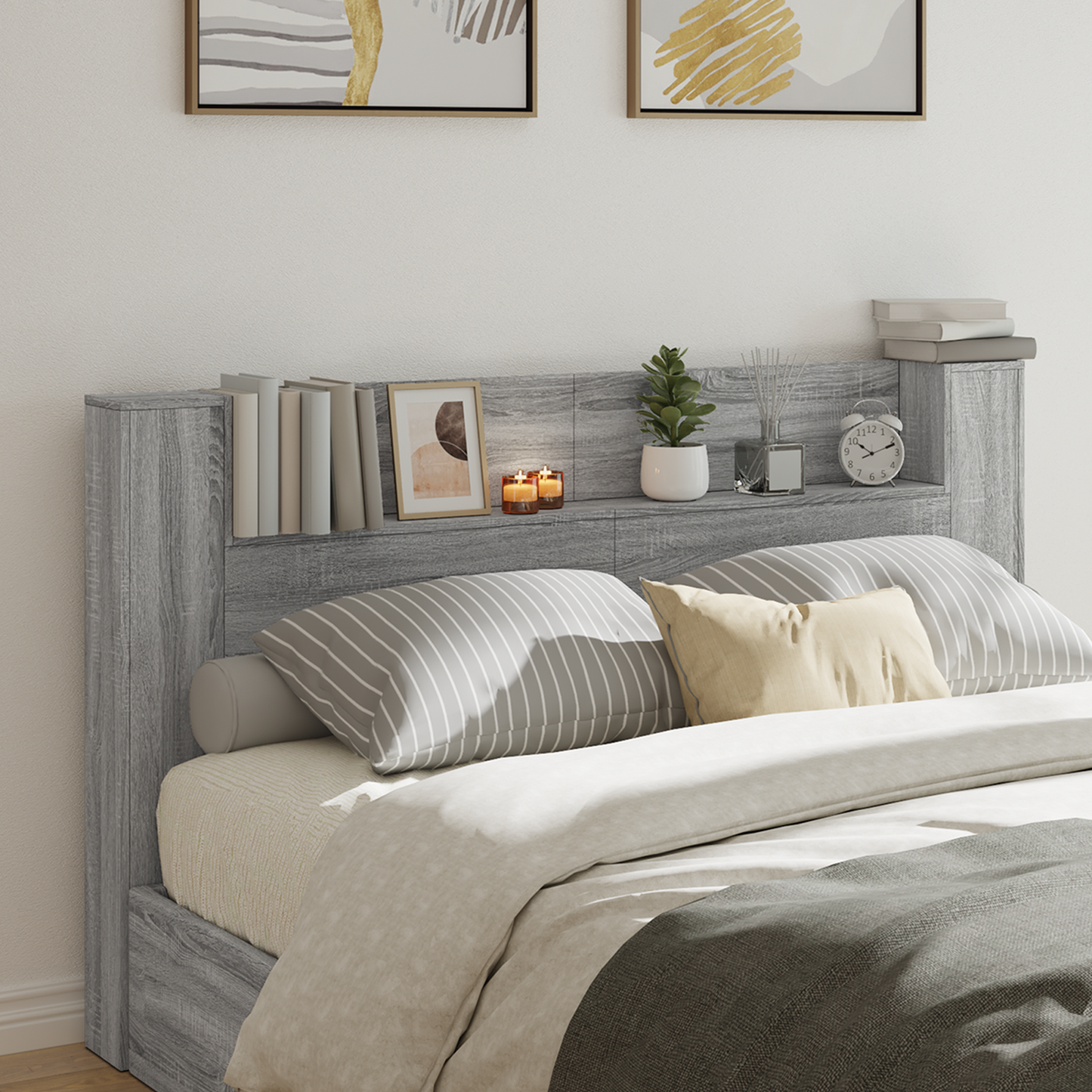 Headboard Cabinet with LED Grey Sonoma 180 x 16.5 x 103.5 cm