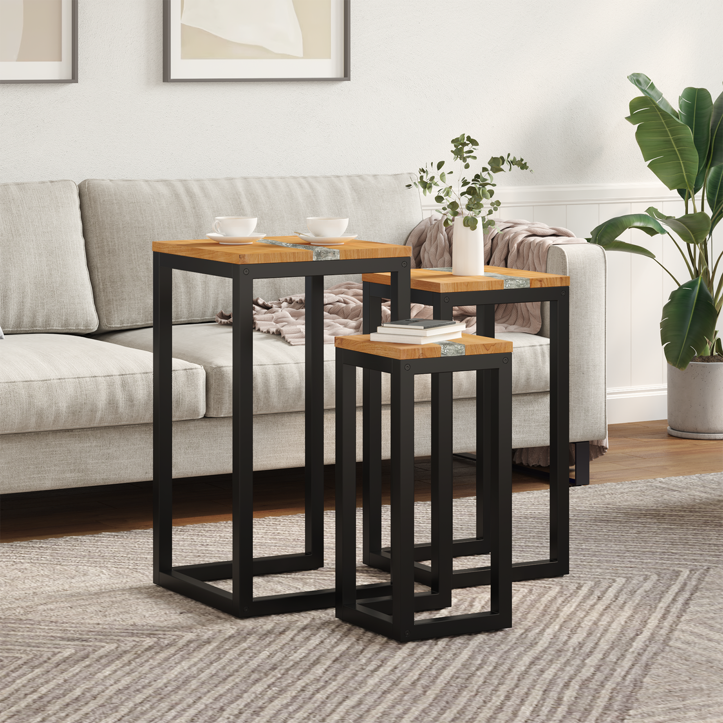 Nesting Table 3 pcs Brown Solid Teak Wood