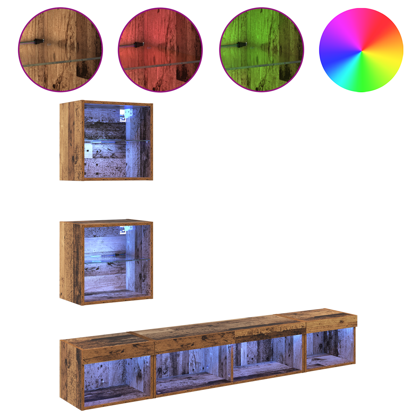 TV Wall Units with LED with LED 5 pcs Old wood Engineered Wood