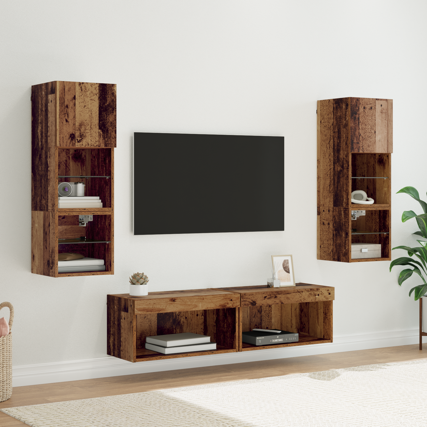 TV Wall Unit Wall-mounted 6 pcs Old Wood Engineered Wood