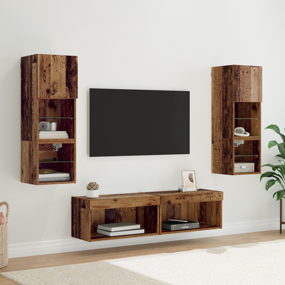 TV Wall Unit Wall-mounted 6 pcs Old Wood Engineered Wood