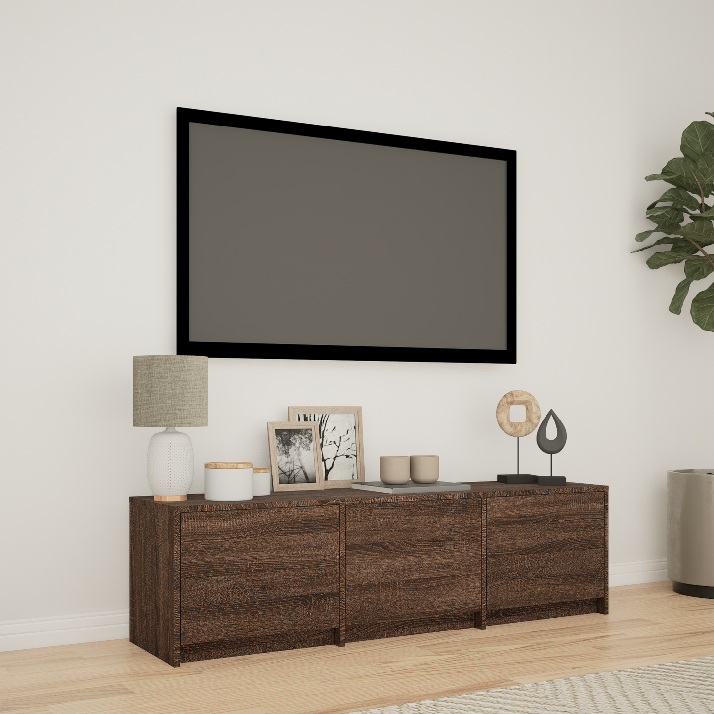 TV Cabinet with LED Brown Oak 140 x 34 x 40 cm Engineered Wood