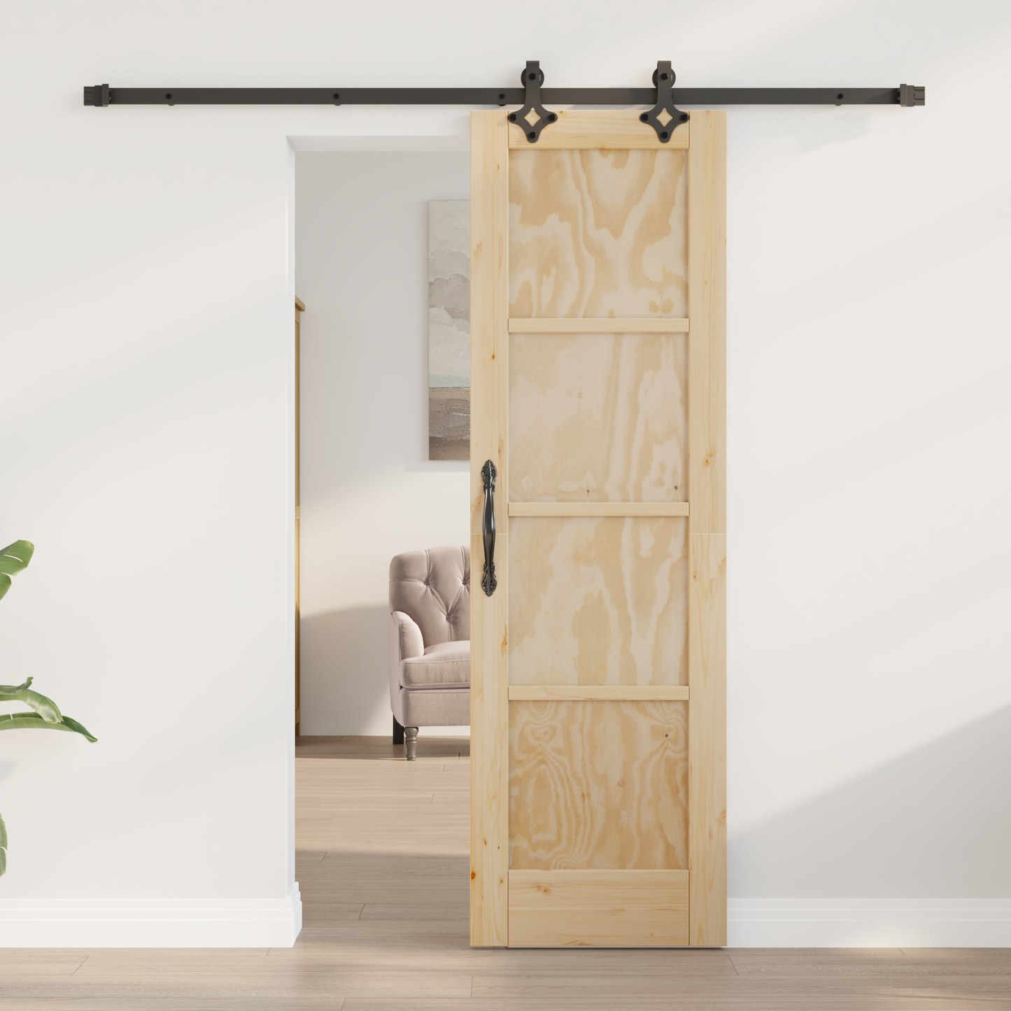 Sliding Door Natural and Black 61 x 198.5 cm Solid Pine Wood