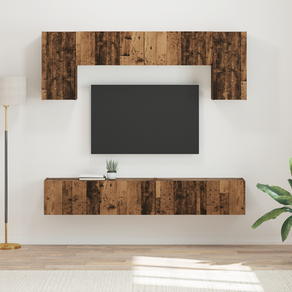 TV Cabinet Set Wall-mounted 4 pcs Old Wood Engineered Wood