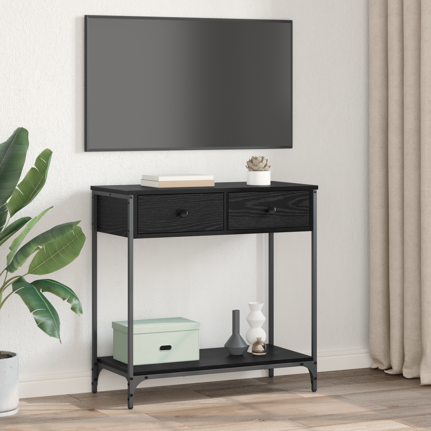 Console Table Black Oak 75 x 34.5 x 75 cm Engineered Wood