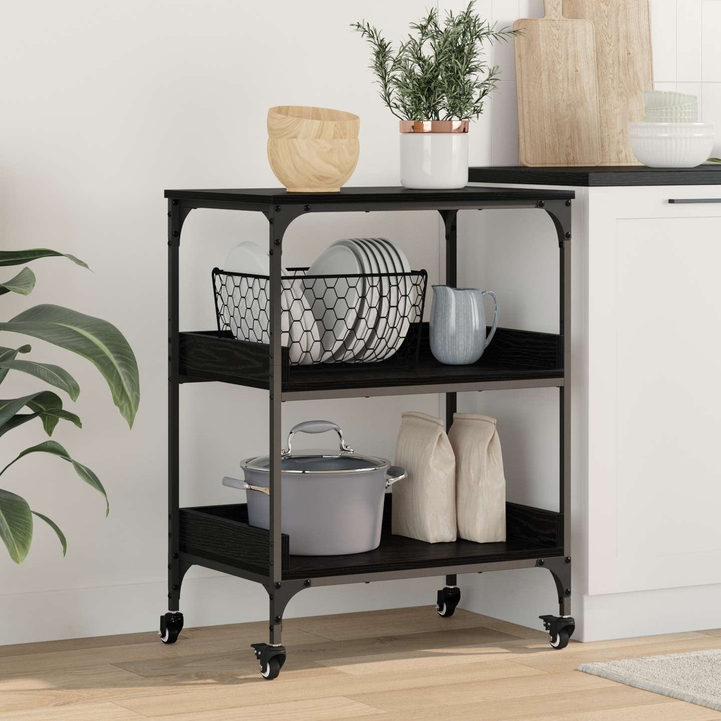 Kitchen Trolley Black Oak 60 x 41 x 80.5 cm Engineered Wood
