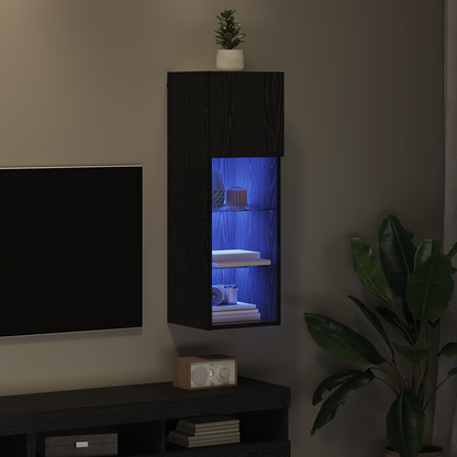 Wall-mounted TV Cabinet with LED Black Oak 30.5 x 30 x 90 cm
