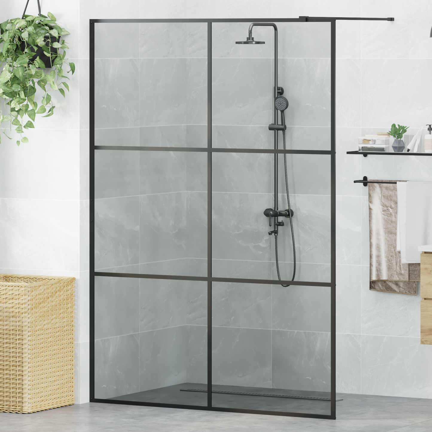 Walk-in Shower Wall Black 140 x 195 cm Tempered Glass