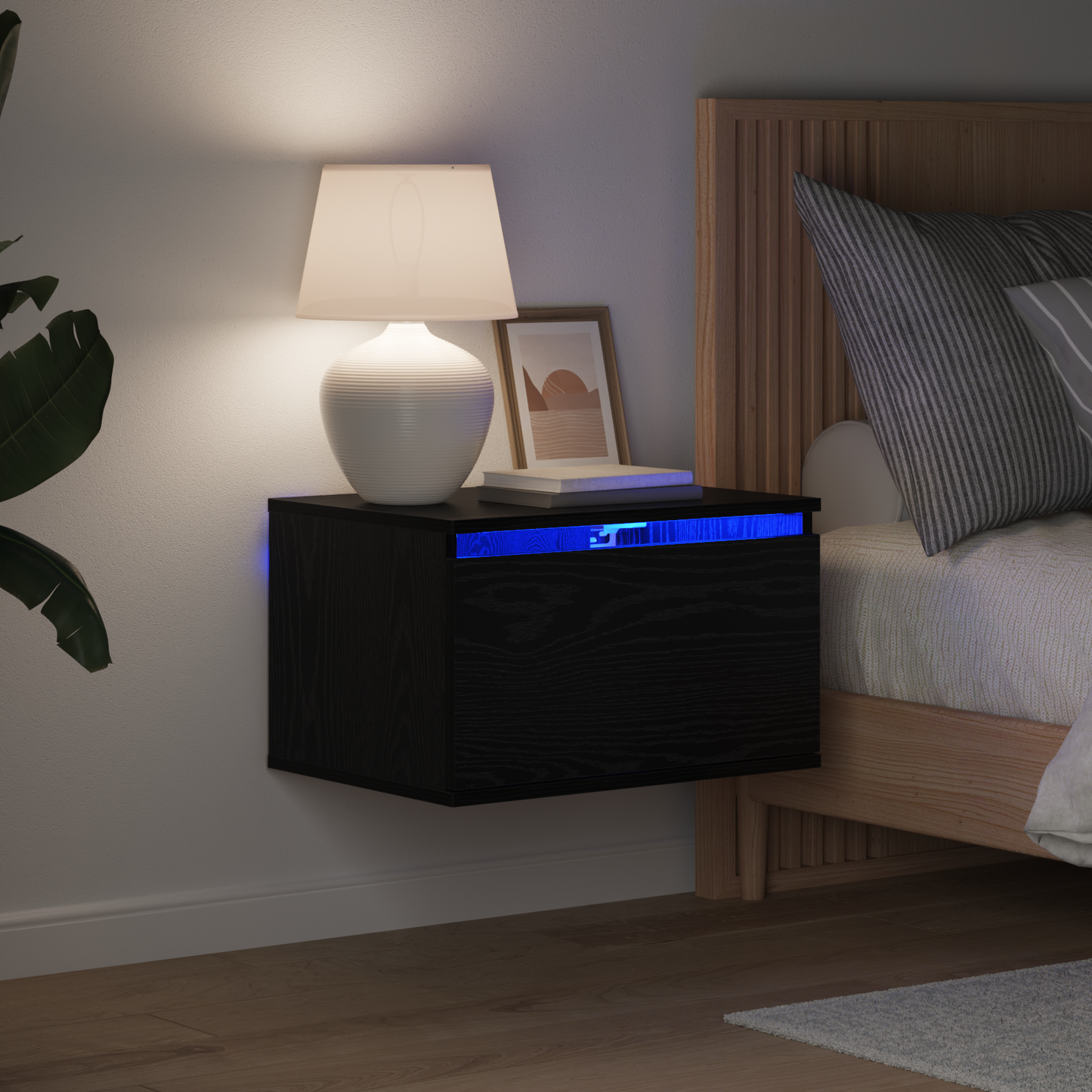 Wall-mounted Bedside Cabinet Black Oak 50 x 36 x 30 cm