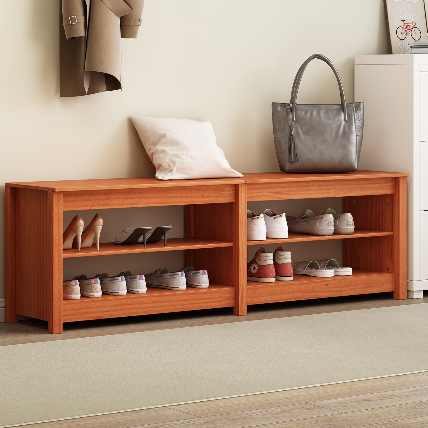 Shoe Bench with Shelf with Storage Wax Brown 160 x 36.5 x 50 cm